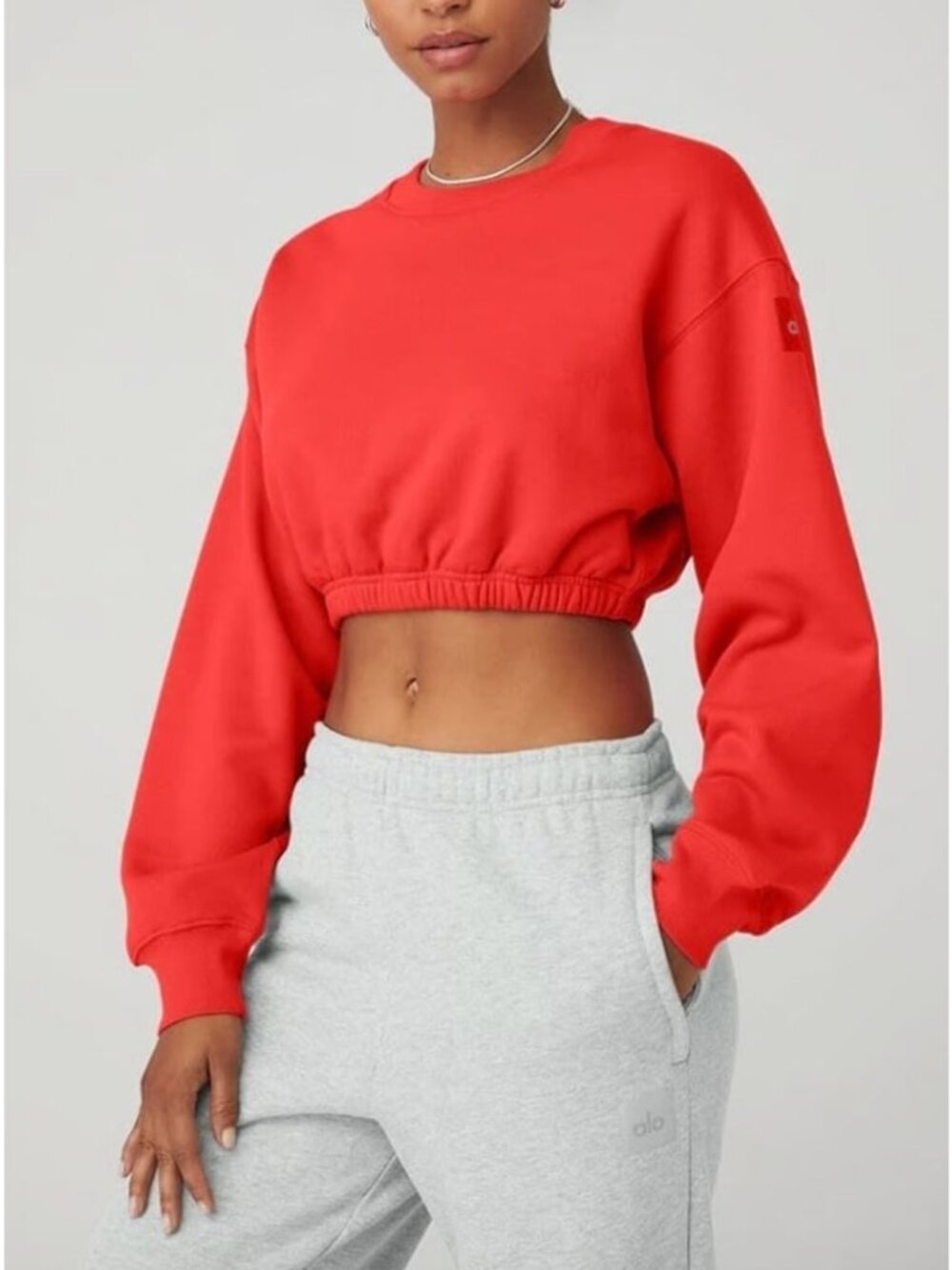 ALO Yoga Devotion Cropped Crewneck Sweatshirt Red Size Small